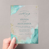 モダンティール（緑がかった色）金ゴールド抽象芸術ビーチ結婚式 アクリル招待状 (インサイチュ (ポータブル))
