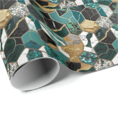 モダンティール（緑がかった色）、金ゴールド、黒幾何大理石 ラッピングペーパー (ロールコーナー)