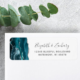 モダンティール(緑がかった色)銀アゲート結婚ト差出人住所 ラベル