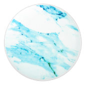 モダンティール（緑がかった色）青い白い大理石 セラミックノブ (正面)