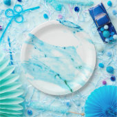 モダンティール（緑がかった色）青い白い大理石 ペーパープレート (パーティー)