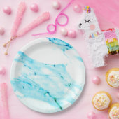 モダンティール（緑がかった色）青い白い大理石 ペーパープレート (パーティー)