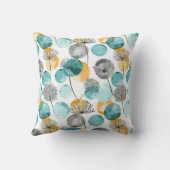 モダンティール(緑がかった色)黄色タンポポ模様 クッション (裏面)