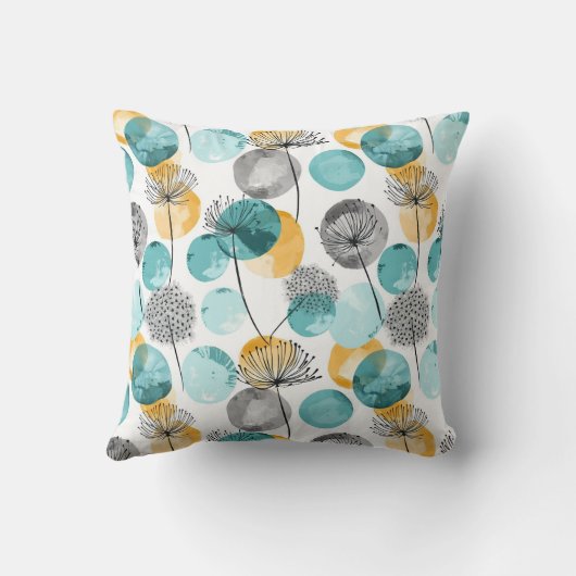 モダンティール(緑がかった色)黄色タンポポ模様 クッション (裏面)