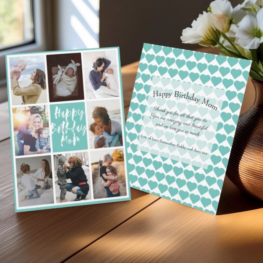 モダンティール（緑がかった色）8フォトコラージュハッピーバースデーママ