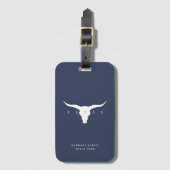 モダンテキサス州ロングーンサマー名前をカスタムするブルー ラゲッジタグ (正面縦)