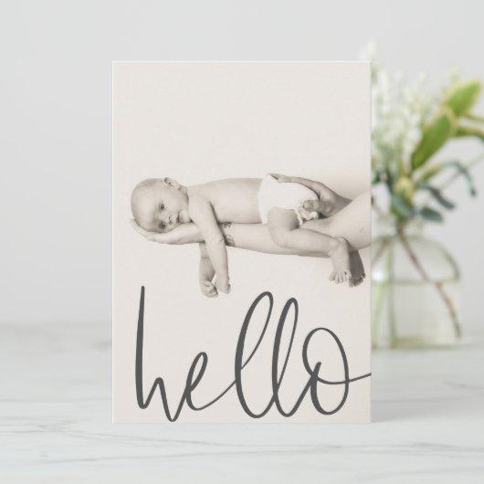 モダンテキストハローフォトベビーアナウンス 案内状 (スタンド正面)