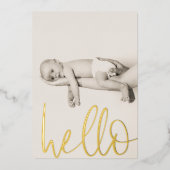 モダンテキストハローフォトベビーアナウンス 箔招待状 (正面)