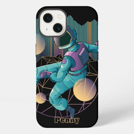 モダンテクノ宇宙飛行士イラスト iPhoneケース (裏面)