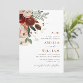 モダンテラコッタと緑の結婚式招待状 招待状 (スタンド正面)