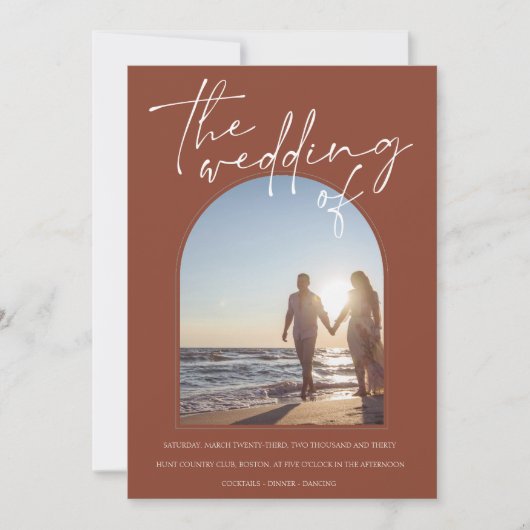 モダンテラコッタアーチイニシャル写真結婚の 招待状 (正面)