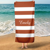 モダンテラコッタストライプのブラウン名 ビーチタオル