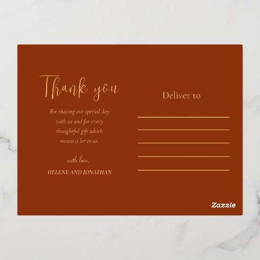 モダンテラコッタフローラ結婚の感謝 箔シーズンポストカード (裏面)