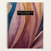 モダンテラコッタブルーグリッターバラ金ゴールドモノグラム プランナー手帳 (正面)