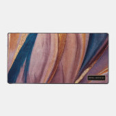 モダンテラコッタブルーグリッター金ゴールドモノグラム デスクマット (正面)