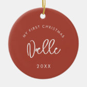 モダンテラコッタベビーの初めてのクリスマス写真 セラミックオーナメント (正面)