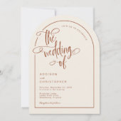 モダンテラコッタベージュ手書きスクリプトウェディング 招待状 (正面)