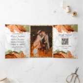 モダンテラコッタ抽象芸術インクQRコー結婚ド 三つ折り招待状 (内部)