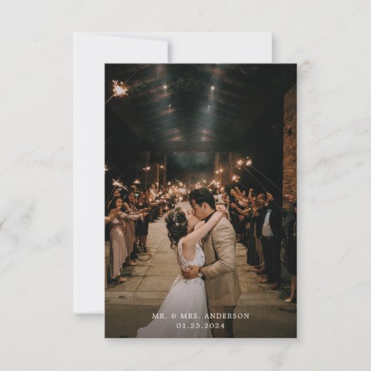 モダンテラコッタ素朴タイポグラフィ写真結婚の サンキューカード (正面)