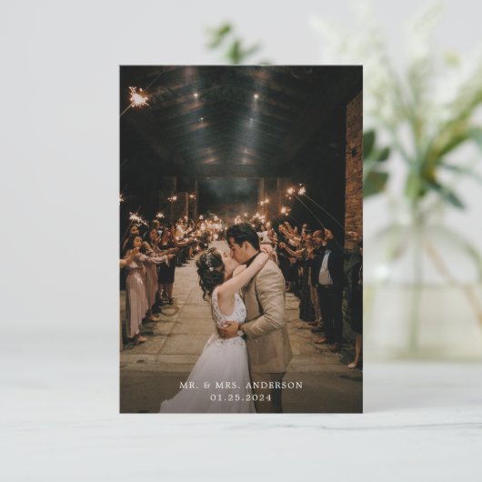 モダンテラコッタ素朴タイポグラフィ写真結婚の サンキューカード (スタンド正面)