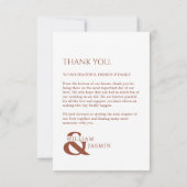 モダンテラコッタ素朴タイポグラフィ写真結婚の サンキューカード (裏面)