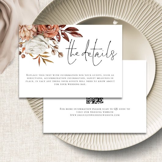 モダンテラコッタ花模様QRコード詳細結婚ズ エンクロージャーカード