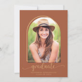 モダンテラコッタ金ゴールドアーチ写真卒業 招待状 (正面)