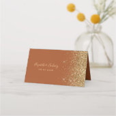 モダンテラコッタ金ゴールド結婚グリッター プレイスカード (裏面)