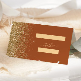 モダンテラコッタ金ゴールド結婚グリッター プレイスカード