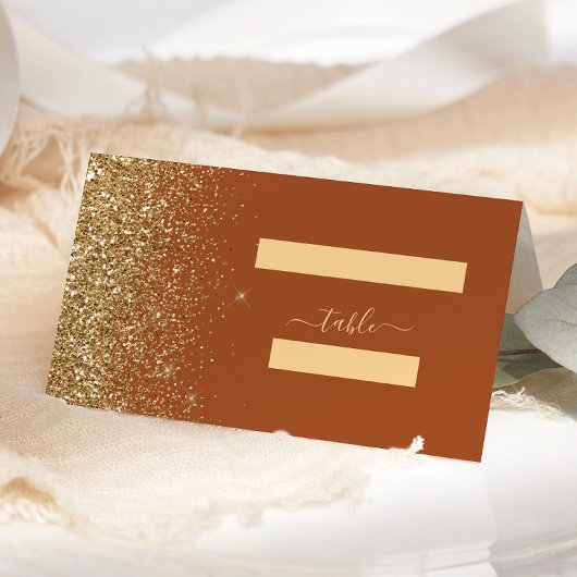 モダンテラコッタ金ゴールド結婚グリッター プレイスカード