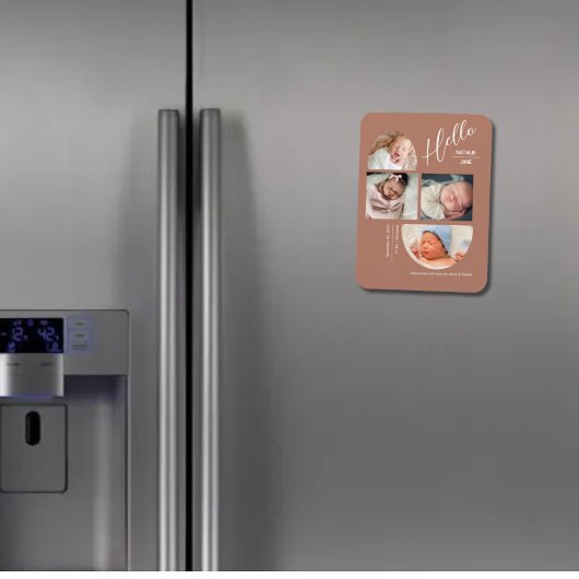 モダンテラコッタ4ベイビー写真コラージュ 誕生日アナウンスメント マグネット