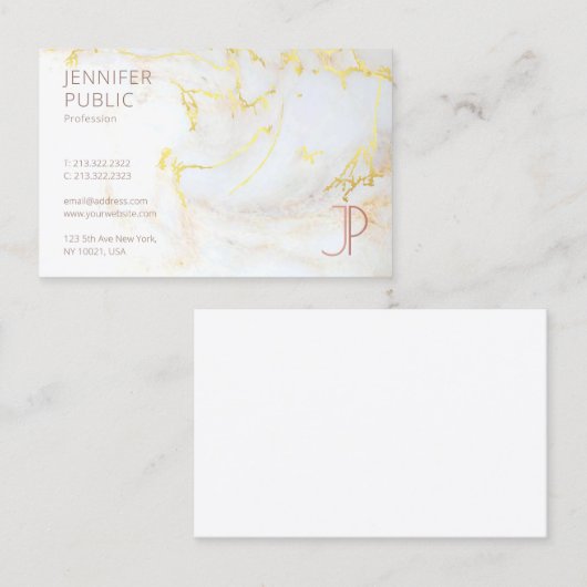 モダンテンプレートエレガント金ゴールドマーブルモノグラムラックス 名刺 (正面/裏面)
