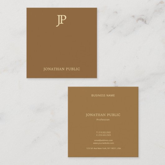 モダンテンプレートエレガント金ゴールド文字モノグラムラグジュアリー スクエア名刺 (正面/裏面)