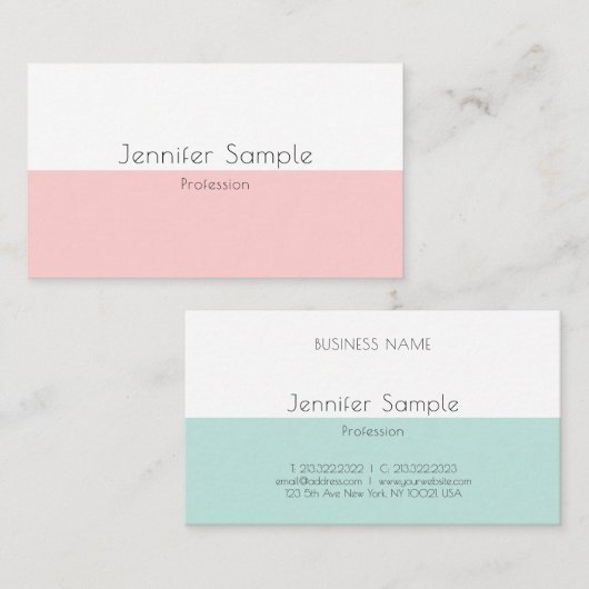 モダンテンプレートミントシンプルグリーン赤面ピンク 名刺 (正面/裏面)