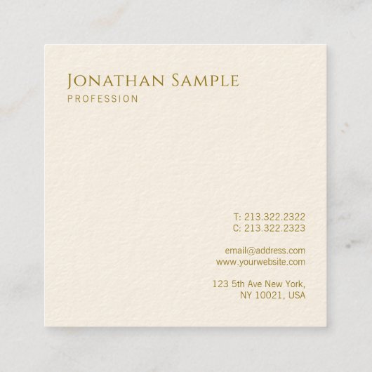 モダンテンプレート金ゴールドルックタイポグラフィプロフェッショナル スクエア名刺 (裏面)