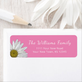 モダンデイジーかわいいピンク差出人住所 ラベル