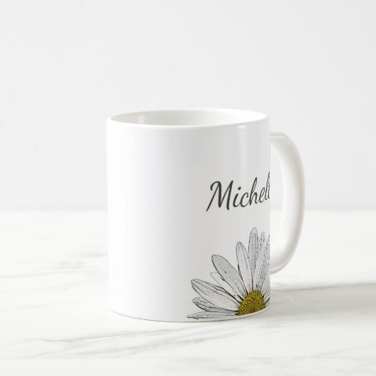モダンデイジーエレガントフローラパーソナライズされた コーヒーマグカップ (正面右)