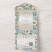 モダンデイジーサテン&パールレリーフ、 浮き彫りQRコード オールインワン招待状 (内側)