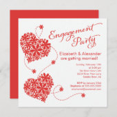 モダンデイジーハート婚約パーティ招待状 招待状 (正面/裏面)