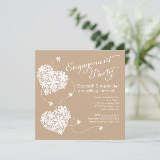 モダンデイジーハート婚約パーティ招待状 招待状 (スタンド正面)