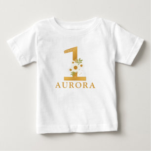モダンデイジーフラワーガールの誕生日 ベビーTシャツ