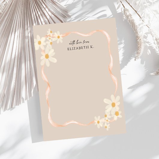モダンデイジーフローラの茶色の名前 ノートカード