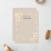 モダンデイジーフローラの茶色の名前 ノートカード (正面/裏面インサイチュ)