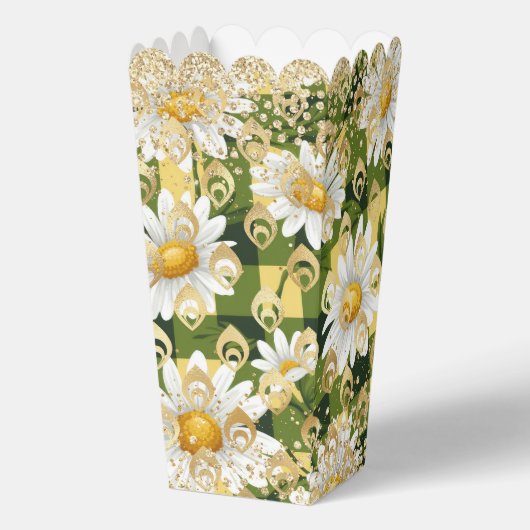 モダンデイジーフローラチェッカーボード金ゴールドグリッター フェイバーボックス (正面)