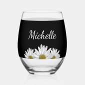 モダンデイジー素朴フローラブラック ステムなしワイングラス (正面)