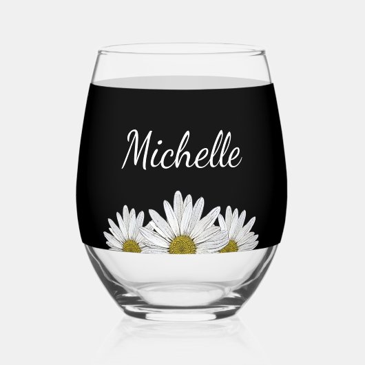 モダンデイジー素朴フローラブラック ステムなしワイングラス (裏面)