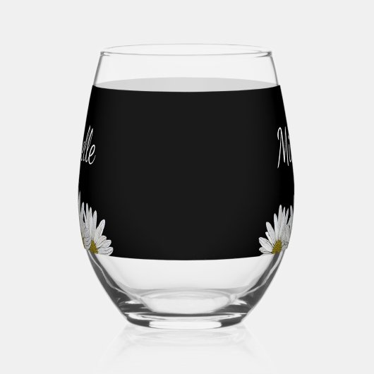 モダンデイジー素朴フローラブラック ステムなしワイングラス (右)