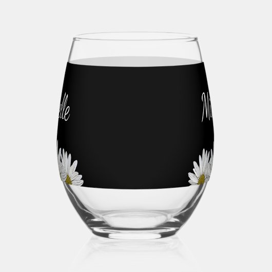 モダンデイジー素朴フローラブラック ステムなしワイングラス (左)