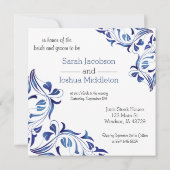 モダンデイダークブルーフローラ – リハーサルディナー 招待状 (裏面)