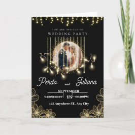 モダンデコエレガントブラックと金ゴールド結婚ズのインビタ 招待状